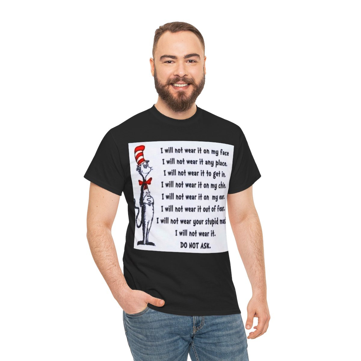 Dr Seuss sez I Will Not Wear A Mask wht Men's Short Sleeve T Shirt