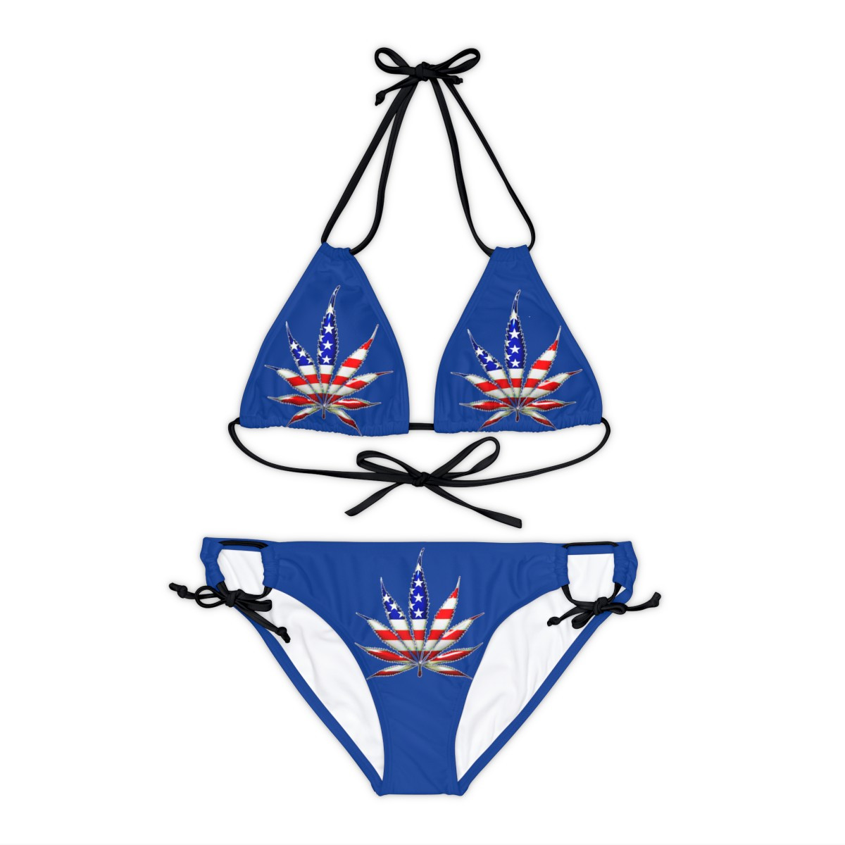 Charisma Girls  us flag Pot Leaf on Blue Strappy Bikini Set (AOP)