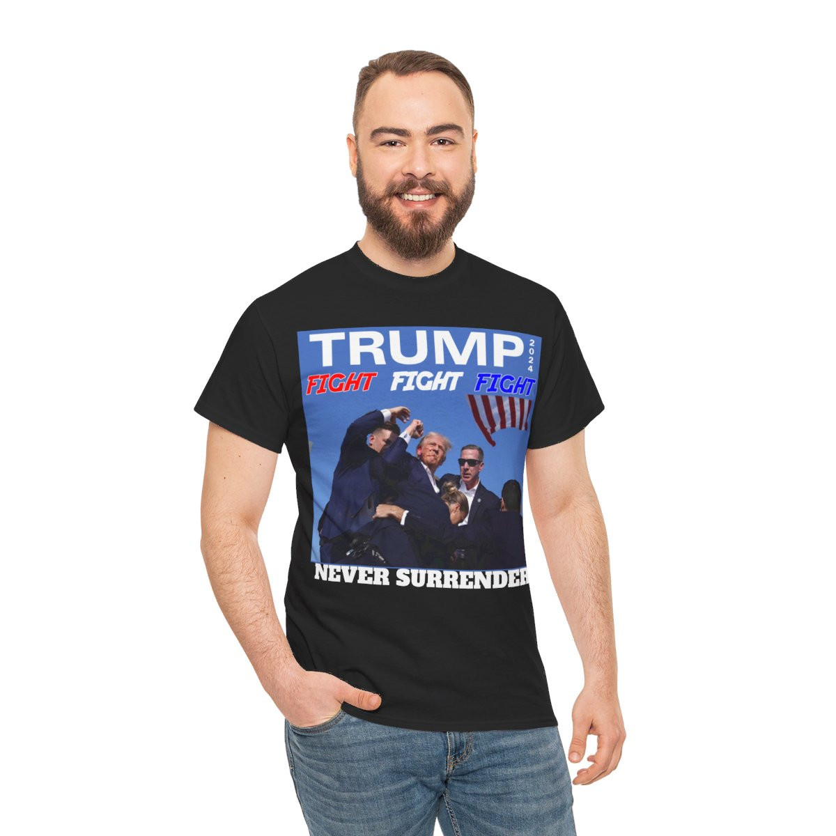 TRUMP 2024 Assassination Attempt Never Surrender unisex Short Sleeve Tee