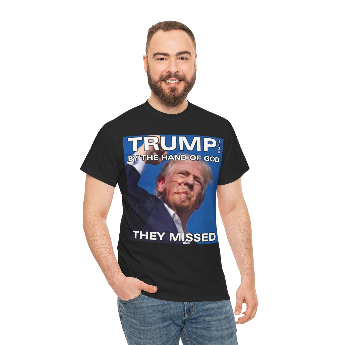 TRUMP 2024 Assassination Attempt By The Hand Of God They Missed 2 unisex Short Sleeve Tee