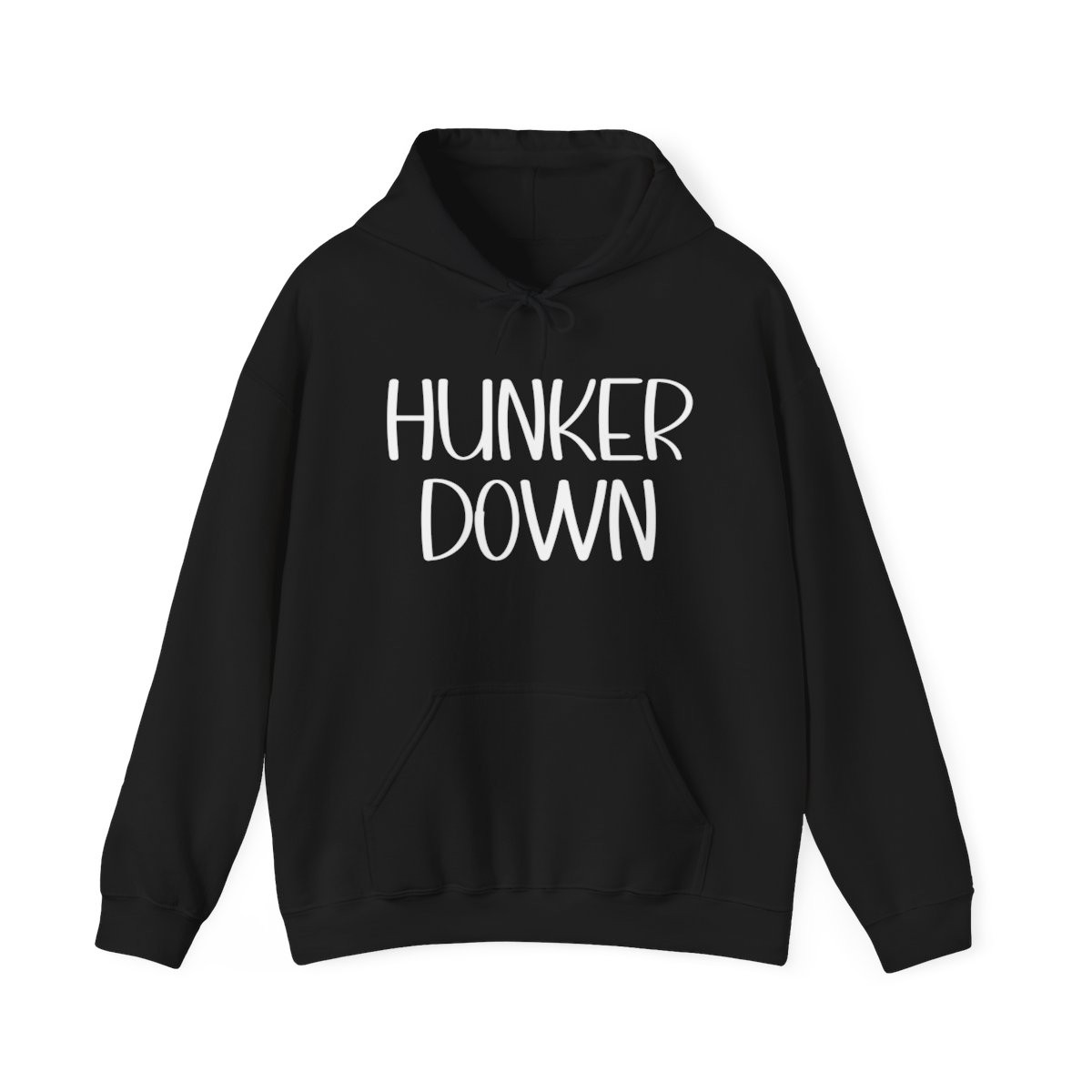 Hunker Down Hoodie | White Print | Unisex Heavy Blend Hooded Sweatshirt