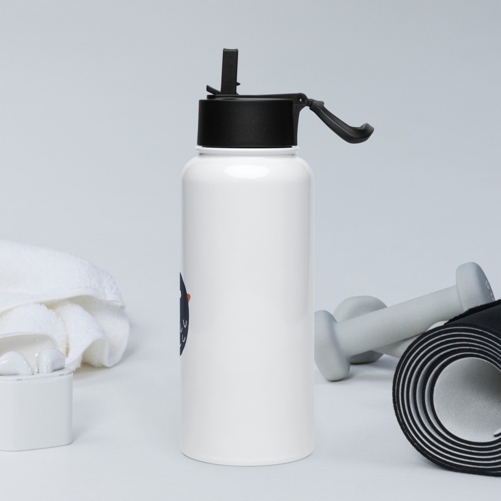Stainless steel water bottle with a straw lid