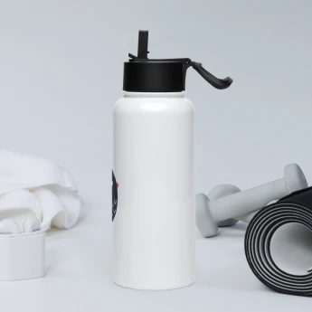 Stainless steel water bottle with a straw lid