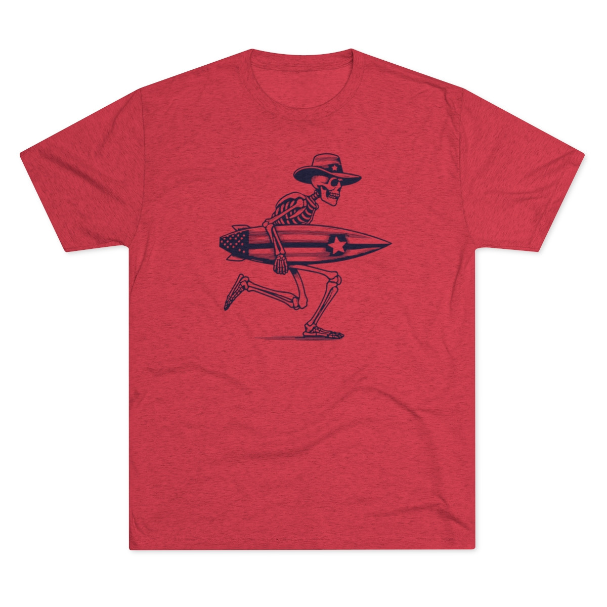 Surfboard Patriot Skeleton T-Shirt | Navy Print | Unisex Tri-Blend Crew Tee