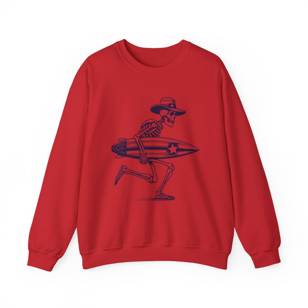 Surfboard Patriot Skeleton Sweatshirt | Navy Print | Unisex Heavy Blend Crewneck Sweatshirt