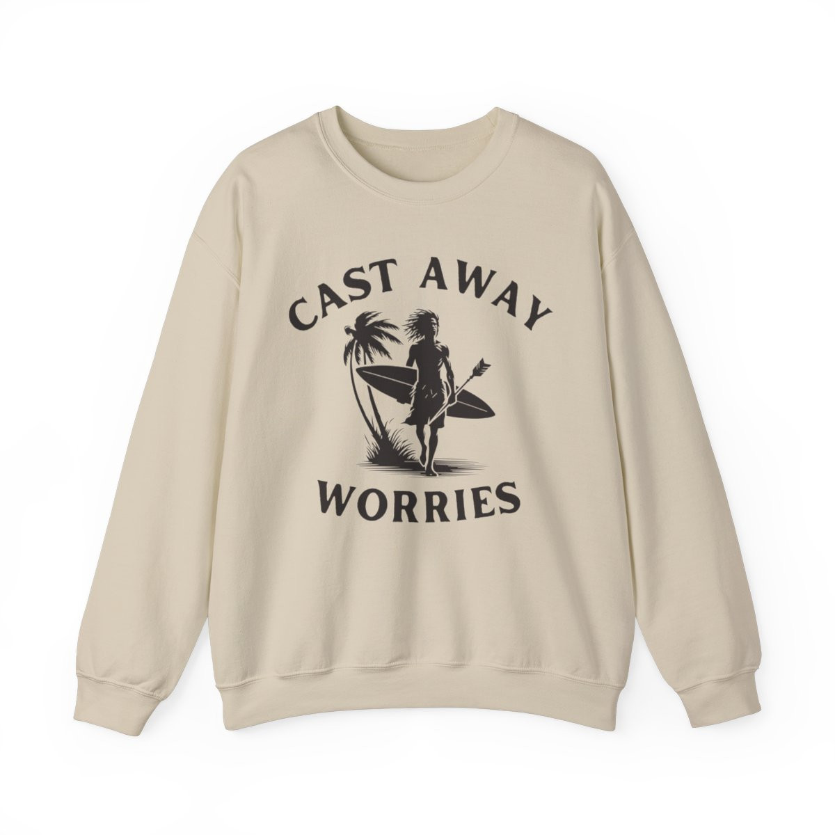 Cast Away Worries Sweatshirt | Black Print | Unisex Heavy Blend Crewneck Sweatshirt