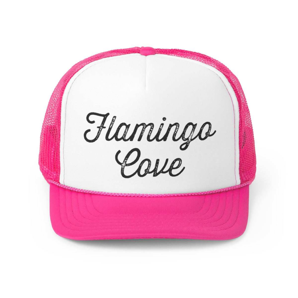 Flamingo Cove Trucker Hat | Lake Allatoona Cap | Allatoona Lake Hat | Black Distressed Print | Trucker Cap