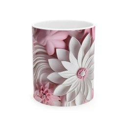 Elegant Flower Design Mug, Artistic Floral Mug, 11oz 15 oz white coffee lover gift floral decor decorative mug flower lover floral art