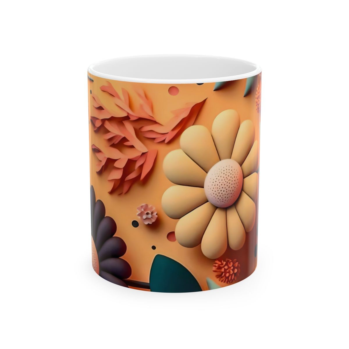 Elegant Flower Design Mug, Artistic Floral Mug, 11oz 15 oz white flower design floral decor floral art tea mug artistic mug