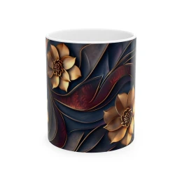 Elegant Flower Design Mug, Artistic Floral Mug, 11oz 15 oz white flower lover coffee lover gift elegant tea mug tea mug decorative mug