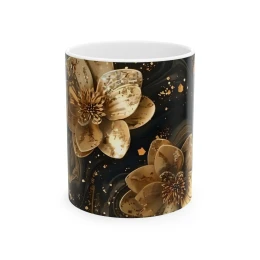 Elegant Flower Design Mug, Artistic Floral Mug, 11oz 15 oz white floral decor coffee mug tea mug blue flowers unique mug gift elegant mug