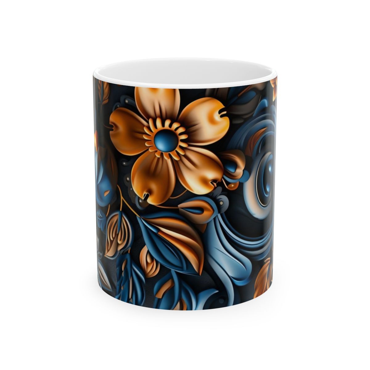 Elegant Flower Design Mug, Artistic Floral Mug, 11oz 15 oz white coffee lover gift coffee mug artistic mug elegant mug floral mug