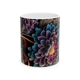 Elegant Flower Design Mug, Artistic Floral Mug, 11oz 15 oz white flower design coffee mug tea mug blue flowers floral art floral decor