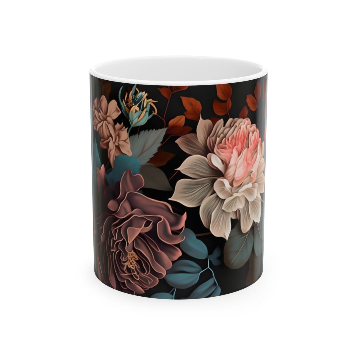 Elegant Flower Design Mug, Artistic Floral Mug, 11oz 15 oz white coffee mug elegant mug unique mug gift floral mug tea mug floral decor