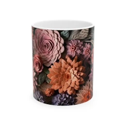 Elegant Flower Design Mug, Artistic Floral Mug, 11oz 15 oz white coffee mug tea mug unique mug gift unique gift flower design floral mug