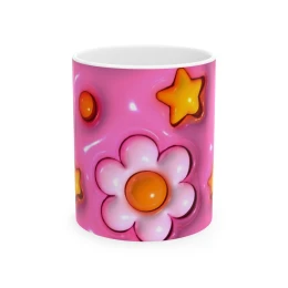 Elegant Flower Design Mug, Artistic Floral Mug, 11oz 15 oz white decorative mug tea mug gift for her elegant mug flower design unique gift