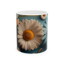 Elegant Flower Design Mug, Artistic Floral Mug, 11oz 15 oz white floral art flower coffee mug artistic mug floral mug unique mug gift