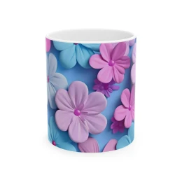 Elegant Flower Design Mug, Artistic Floral Mug, 11oz 15 oz white housewarming gifts artistic mug flower lover elegant tea mug tea lover gift