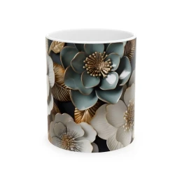 Elegant Flower Design Mug, Artistic Floral Mug, 11oz 15 oz white flower coffee mug flower lover floral art floral mug coffee mug