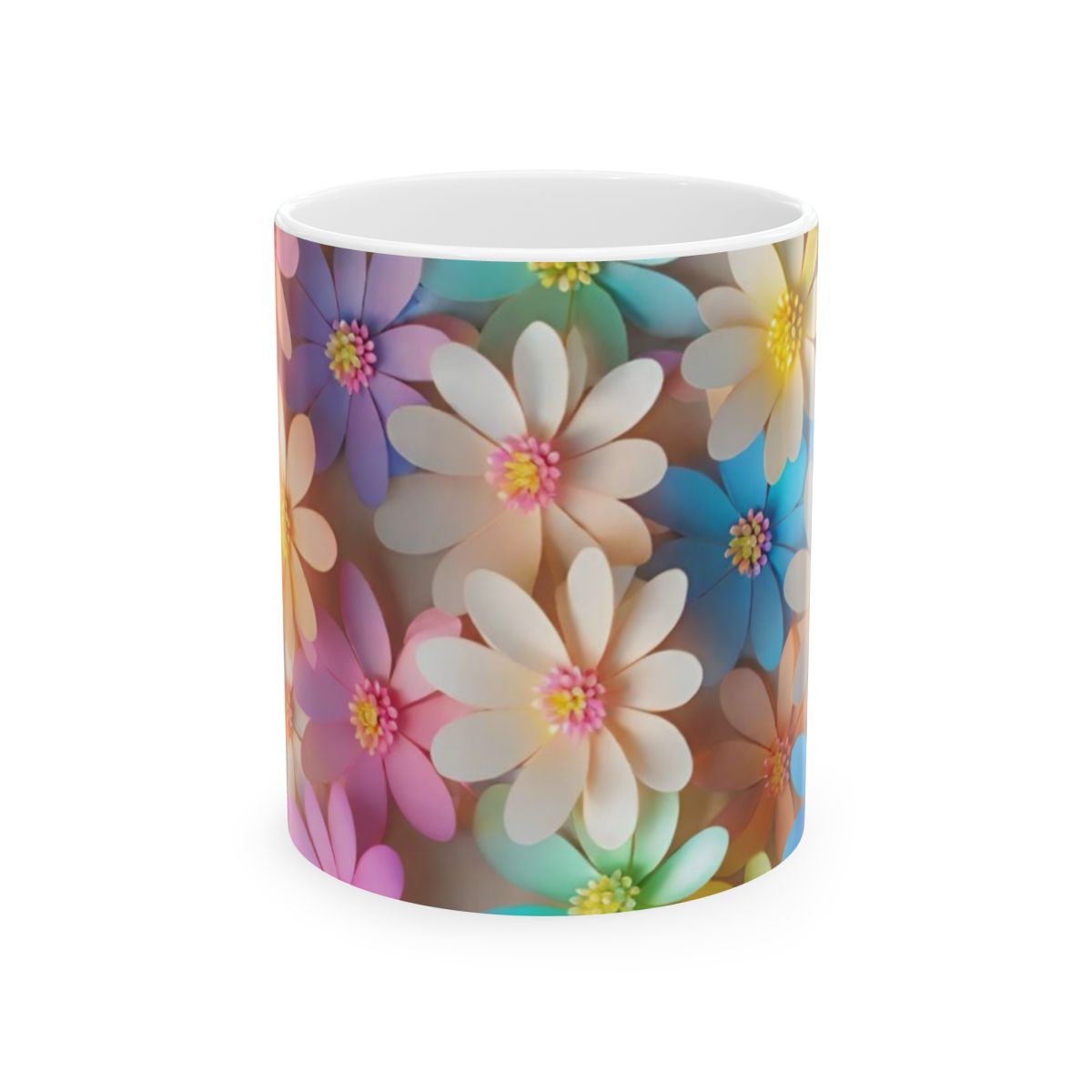 Elegant Flower Design Mug, Artistic Floral Mug, 11oz 15 oz white artistic mug flower lover flower design floral decor blue flowers