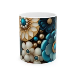 Elegant Flower Design Mug, Artistic Floral Mug, 11oz 15 oz white elegant mug flower coffee mug unique mug gift coffee mug elegant tea mug