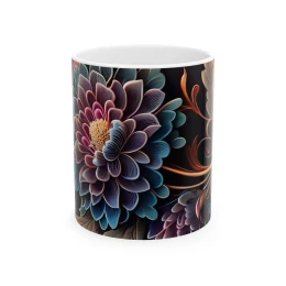 Elegant Flower Design Mug, Artistic Floral Mug, 11oz 15 oz white flower coffee mug gift for her unique mug gift artistic mug flower design