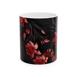 Elegant Flower Design Mug, Artistic Floral Mug, 11oz 15 oz white elegant tea mug unique gift housewarming gifts decorative mug