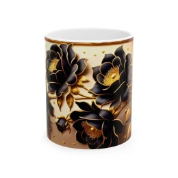 Elegant Flower Design Mug, Artistic Floral Mug, 11oz 15 oz white floral art flower design flower coffee mug elegant mug unique mug gift