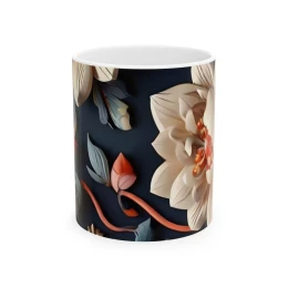 Elegant Flower Design Mug, Artistic Floral Mug, 11oz 15 oz white decorative mug blue flowers tea mug artistic mug floral decor unique gift