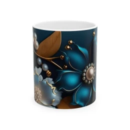 Elegant Flower Design Mug, Artistic Floral Mug, 11oz 15 oz white floral art coffee mug flower lover coffee lover gift housewarming gifts