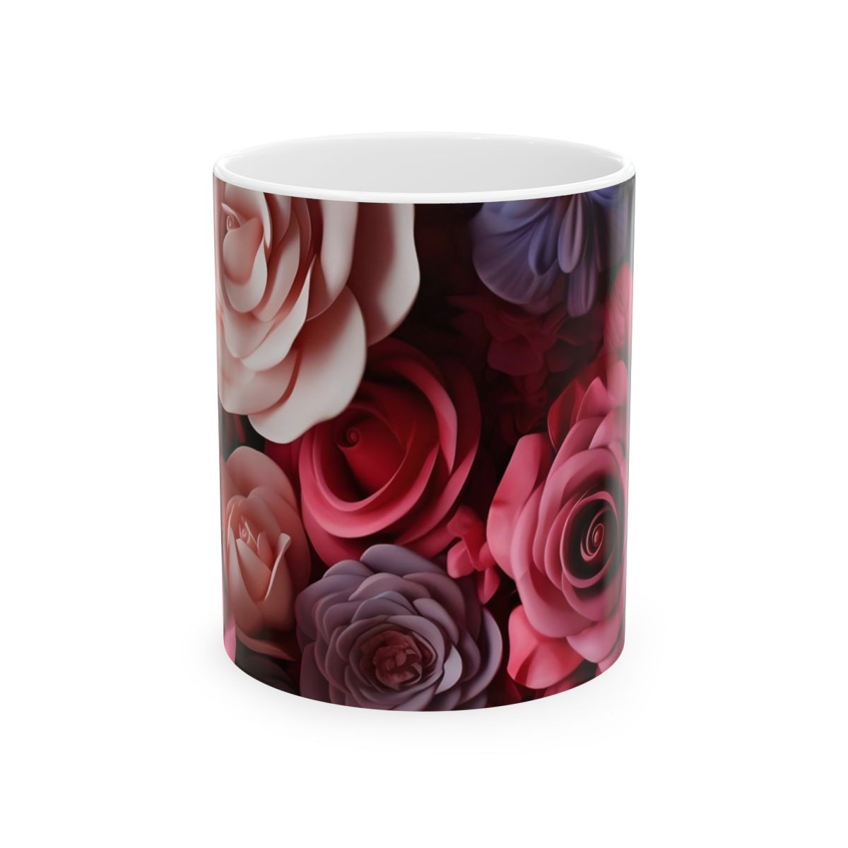 Elegant Flower Design Mug, Artistic Floral Mug, 11oz 15 oz white coffee lover gift tea lover gift decorative mug flower lover tea mug