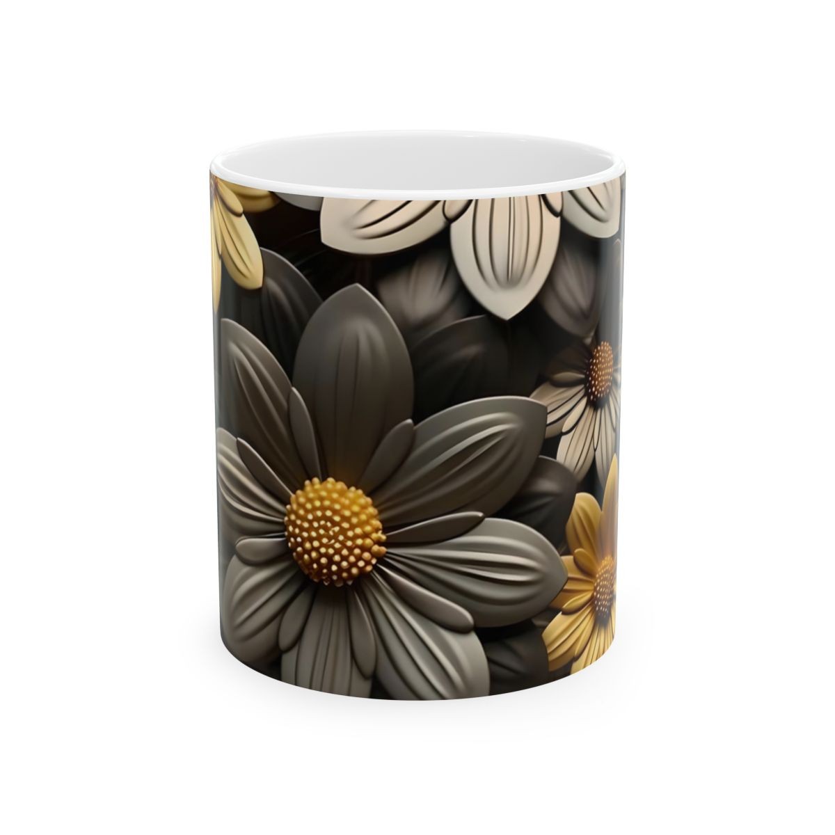 Elegant Flower Design Mug, Artistic Floral Mug, 11oz 15 oz white flower design unique gift elegant mug tea mug gift for her coffee mug