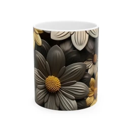 Elegant Flower Design Mug, Artistic Floral Mug, 11oz 15 oz white flower design unique gift elegant mug tea mug gift for her coffee mug