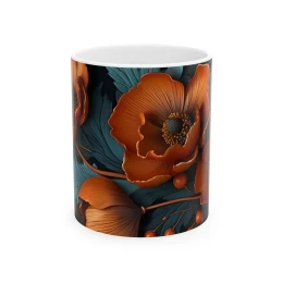 Elegant Flower Design Mug, Artistic Floral Mug, 11oz 15 oz white flower design artistic mug flower coffee mug tea mug tea lover gift