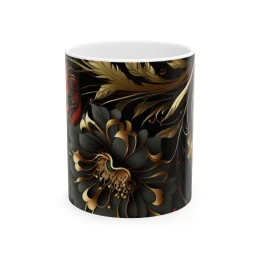 Elegant Flower Design Mug, Artistic Floral Mug, 11oz 15 oz white tea lover gift flower design flower coffee mug floral art floral mug