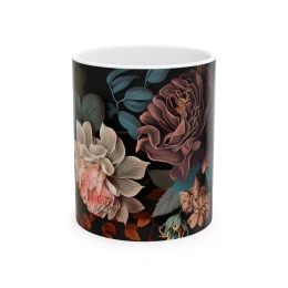 Elegant Flower Design Mug, Artistic Floral Mug, 11oz 15 oz white floral decor flower lover blue flowers flower coffee mug tea lover gift