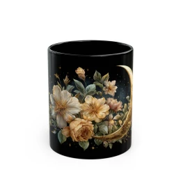 Floral Moon Mug crescent moon moon coffee mug gift for him gift for him tea mug artistic mug magical mug gift for her unique mug pretty mug