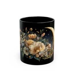 Floral Moon Mug cosmic mug flower lover gift gift idea golden moon decor home decor dreamy gift golden flowers celestial mug