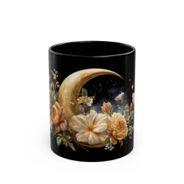 Floral Moon Mug cosmic mug elegant mug elegant mug flower art golden moon decor celestial mug astrology gift celestial mug floral mug design