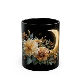Floral Moon Mug flower lover gift unique mug moon coffee mug flower art flower lover gift unique mug gift elegant mug crescent moon moon mug