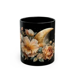Floral Moon Mug gift for him coffee lover gift floral art unique mug gift magical mug unique mug flower art celestial mug flower lover gift