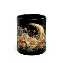 Floral Moon Mug floral mug elegant design floral mug home decor celestial coffee mug floral art flower coffee cup flower lover gift