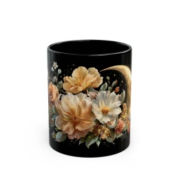 Floral Moon Mug floral mug astrology gift floral mug golden moon decor unique mug gift flower art moon and flowers elegant mug celestial mug