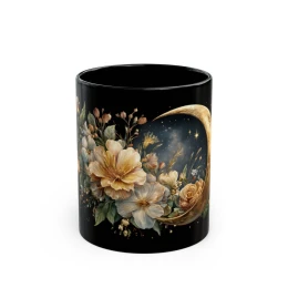Floral Moon Mug astrology gift magical mug cozy mug gift idea floral mug flower art flower coffee cup flower lover gift artistic mug