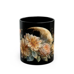 Floral Moon Mug astrology gift floral mug unique gift idea crescent moon gift idea whimsical mug coffee mug celestial coffee mug moon mug