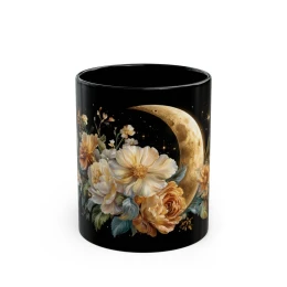 Floral Moon Mug tea lover gift magical mug moon and flowers astrology gift whimsical mug coffee mug gift for him golden flowers