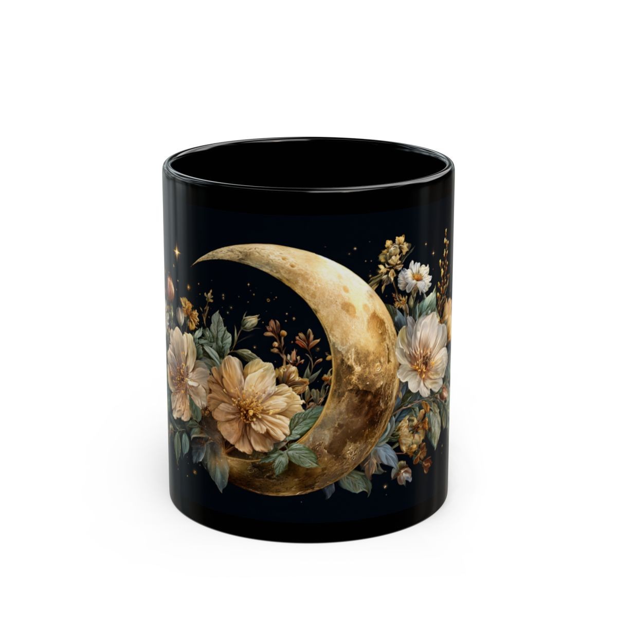 Floral Moon Mug golden flowers crescent moon mug floral art floral mug design beautiful mug astrology gift gift idea cosmic mug dreamy gift