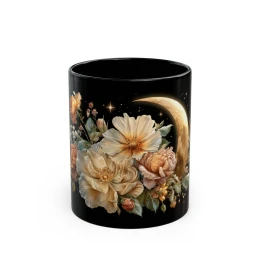 Floral Moon Mug gift for her elegant mug artistic mug unique mug whimsical mug dreamy gift cozy mug elegant mug moon and flowers