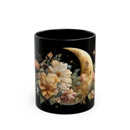 Floral Moon Mug crescent moon mug unique mug gift gift for her unique gift idea flower design cozy mug moon mug floral mug cosmic mug