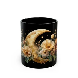 Floral Moon Mug gift for her cosmic mug gift for him crescent moon mug beautiful mug pretty mug floral mug coffee lover gift cozy mug
